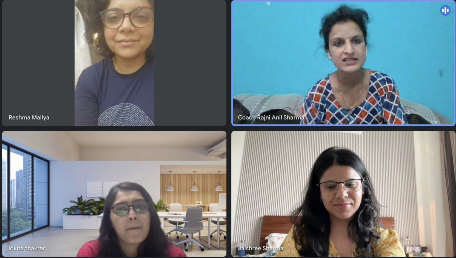 Jaishree leading a live group session with women on Zoom